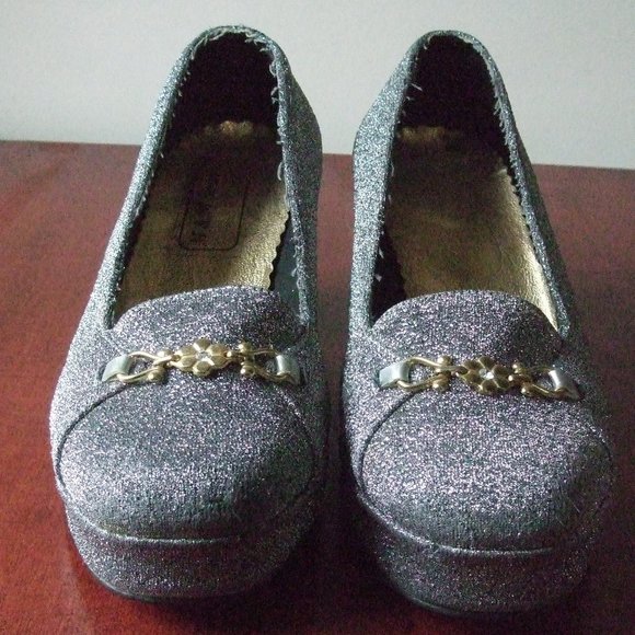 Silver Glitter Platform High Heels. Size 7 1/2 US. Made in Italy. M & M Shoes - Picture 2 of 7